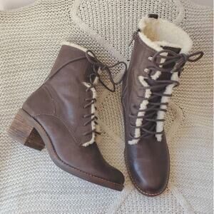 Lucky Brand Cambreen Lace-Up Boot Brown Faux Fur Lined 7.5